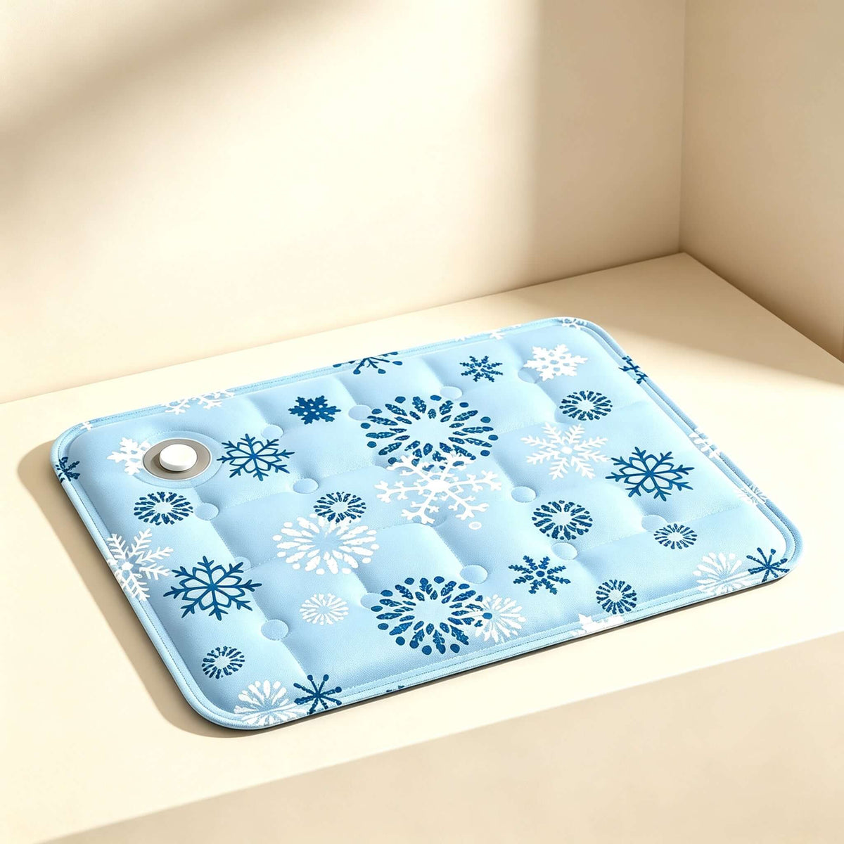 Pet Cooling Mat for Dogs & Cats featuring a blue snowflake design, ideal for summer comfort.