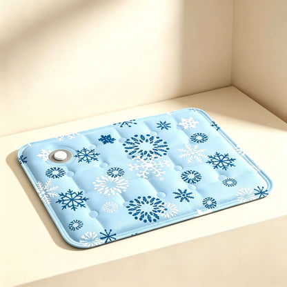 Pet Cooling Mat for Dogs &amp; Cats featuring a blue snowflake design, ideal for summer comfort.