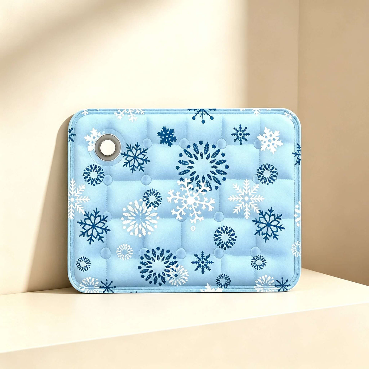 Pet Cooling Mat for Dogs &amp; Cats featuring a blue snowflake design, ideal for summer comfort.